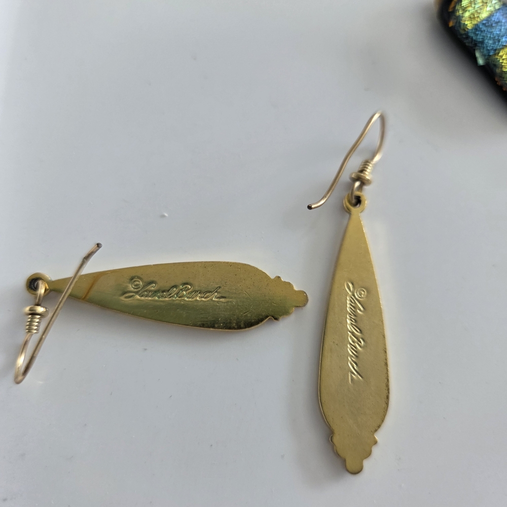 Vintage, Laura Burch, Elegant Goldtone and Teal Drop Earrings - Picture 2 of 2